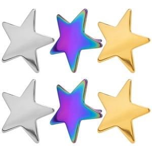 Star-shaped 304 stainless steel stud earrings in silver, gold, and iridescent finishes