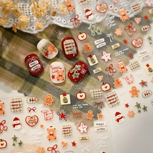 Stickers nail art de Noël avec ours mignons, bonshommes de neige et motifs à carreaux
