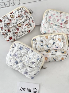 Cute quilted mini card pouches with cartoon prints featuring bears, cats, and puppies
