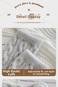 Detail of grey elastic cuffs on thick knit winter socks with soft plush wool texture