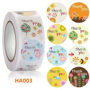 Detailed view of floral Thank You seal stickers HA003 with cute cartoon illustrations