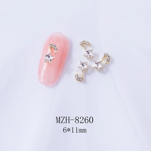 Star and moon nail charms with gold plating and rhinestones for 3D manicure decor