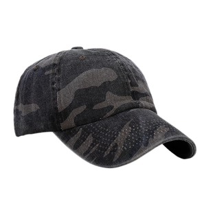 Classic dark camo baseball cap featuring a six-panel structured crown and curved brim design