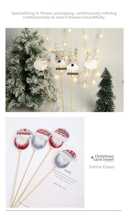 Christmas bouquet inserts with felt reindeer, woolly sheep, and Santa Claus on wood sticks
