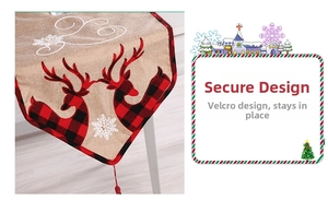 Christmas table runner with deer patterns, snowflakes, tassels and velcro fastener