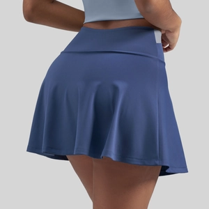Donkerblauwe sportrok met hoge taille en geplooide zoom voor tennis hardlopen en fitness