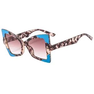 Women Butterfly Sunglasses Oversized Cat Eye PC Frame UV400 Protection Geometric Color Block Gradient Lens Fashion Eyewear