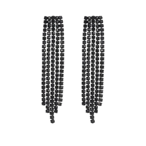 Black Stainless Steel Earrings Long Tassel Rhinestone Zircon Screw Bolt Industrial Style Punk Jewelry For Women Men