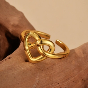 925 Sterling Silver Heart Love Knot Ring Adjustable Intertwined Hearts Minimalist Fashion Jewelry Women