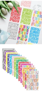 Detailansicht bunter Alphabet- und Nummernaufkleber für kreative DIY-Wasserflaschendeko