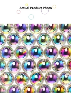 Detail view of iridescent AB coated acrylic beads with center holes for DIY jewelry