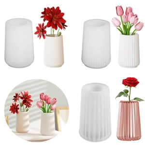 Silicone Vase Mold For DIY Resin Gypsum Casting Striped Geometric Faceted Succulent Plant Pot Pen Holder Home Decoration