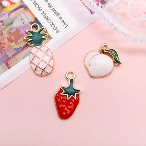 Colorful mixed fruit charms set including strawberry peach and pineapple for DIY jewelry