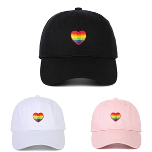 Rainbow Heart Embroidered Baseball Cap Cotton Adjustable Sun Protection Casual Outdoor Dad Hat For Men Women