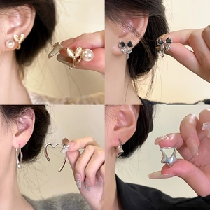 Star and butterfly zircon stud earrings set with elegant minimalist metallic designs