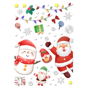 Festive Christmas window stickers set featuring Santa, snowman, gnomes and white snowflakes