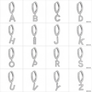 Copper Hoop Earrings With Zirconia Inlaid Letter Dangle Personalized Alphabet Huggie Earrings For Women Luxury Style