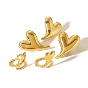 Polished 18k gold stainless steel heart ring for women with minimalist open-band design