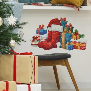 Festive Christmas stockings and gift boxes wall stickers for home holiday decoration