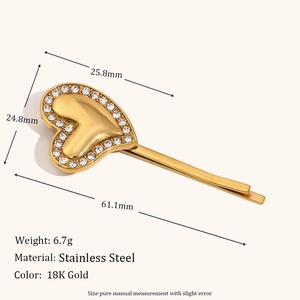 Barrette à cheveux cœur irrégulier en acier inoxydable doré 18K avec strass brillants