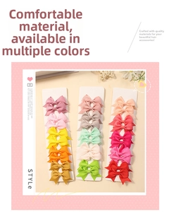 Detail view of colorful ribbed grosgrain ribbon bow hair clips on display cards