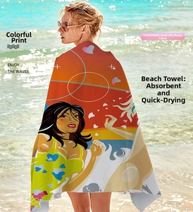 Detailed texture of thick absorbent beach towel with colorful mandala geometric print