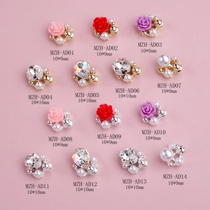 3D Nail Art Charms Alloy Resin Rose Flower With Artificial Pearls Rhinestones Elegant Luxury Manicure Decoration