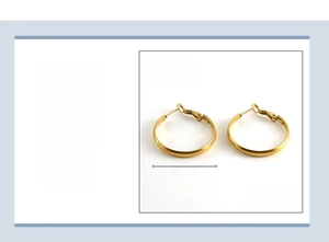 Detailed view of 30mm gold plated stainless steel hoop earrings with size specifications