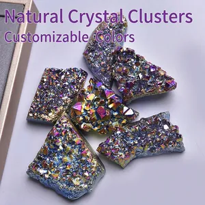 Natural Crystal Cluster Aura Quartz Titanium Coated Rainbow Metallic Irregular Rough Stone Home Office Decor Specimen Ornament