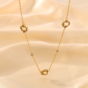 French vintage style 18K gold plated hollow pendant necklace with sparkling diamonds