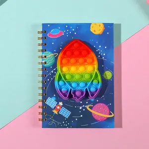 A5 rocket shape pop-it spiral notebook with space theme cover for stress relief