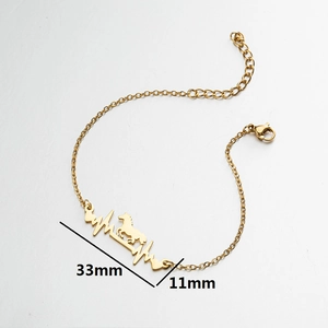Goldenes Edelstahl-Armband mit Herzschlag- und Pferdesilhouetten-Anhänger für Damen