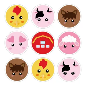 Lot de stickers ronds animaux de la ferme avec motifs vache cochon poulet et grange