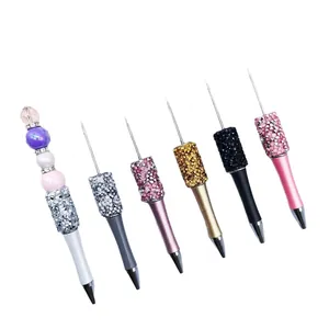 DIY colorful bead and rhinestone ballpoint pen set with six sparkling decorative pens