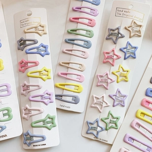 Sweet Candy Color Drip Oil Metal BB Hair Clips For Girls Star Heart Shaped Snap Clips Mixed Colors Daily Hair Accessories