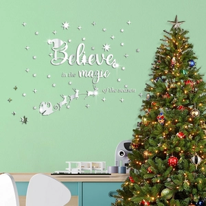 Silberner Spiegel Weihnachts-Wandtattoo mit Schriftzug Rentier und Sternen