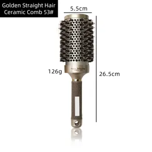 53mm champagne gold nano ceramic ionic round hair brush for salon styling and straightening
