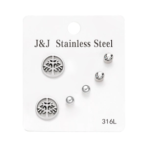 Detailed set of 316L stainless steel earrings with Tree of Life, zircon and beads