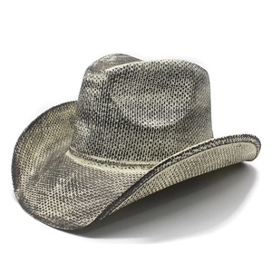 Classic western cowboy hat with wide brim in breathable black and white woven texture