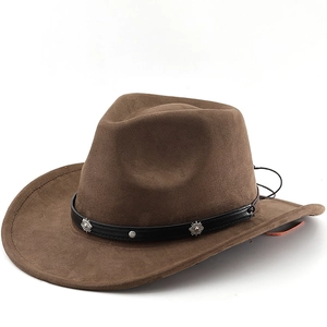 Western Cowboy Hat Suede Texture Wide Brim Fedora Leather Band Metal Sun Decor Men Women Outdoor Travel Retro Style