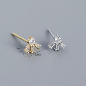Elegant S925 silver stud earrings with baguette zirconia in gold and silver finishes