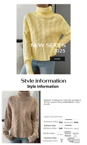 Close-up of diamond knit texture on high collar long sleeve acrylic casual sweater