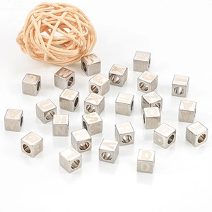 Polished stainless steel square alphabet beads with A-Z letters for jewelry making
