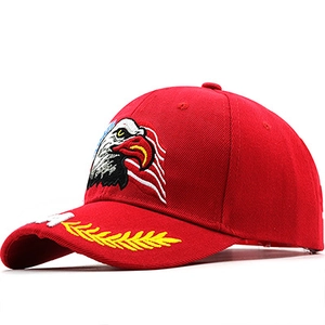 Detailed embroidery of American eagle and stars on red cotton baseball cap brim