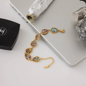 Detail of 18K gold stainless steel bracelet with teardrop abalone shell inlays