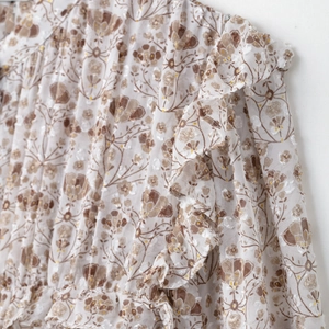 Chemisier à fleurs en mousseline avec col montant à volants et tissu texturé 3D pour femme