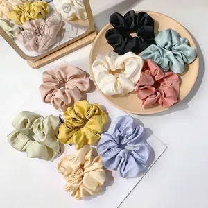 Elegant multi-color satin scrunchies set with a soft matte finish for women hair styling