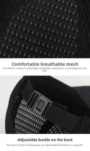 Details von atmungsaktivem schwarzem Netzstoff und verstellbarem Riemen der Kappe
