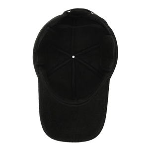 Inside view of men's winter wool baseball cap with ear flaps and warm lining