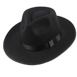Chapeau fedora classique en feutre de laine noir à bord large avec ruban pour hommes et femmes
